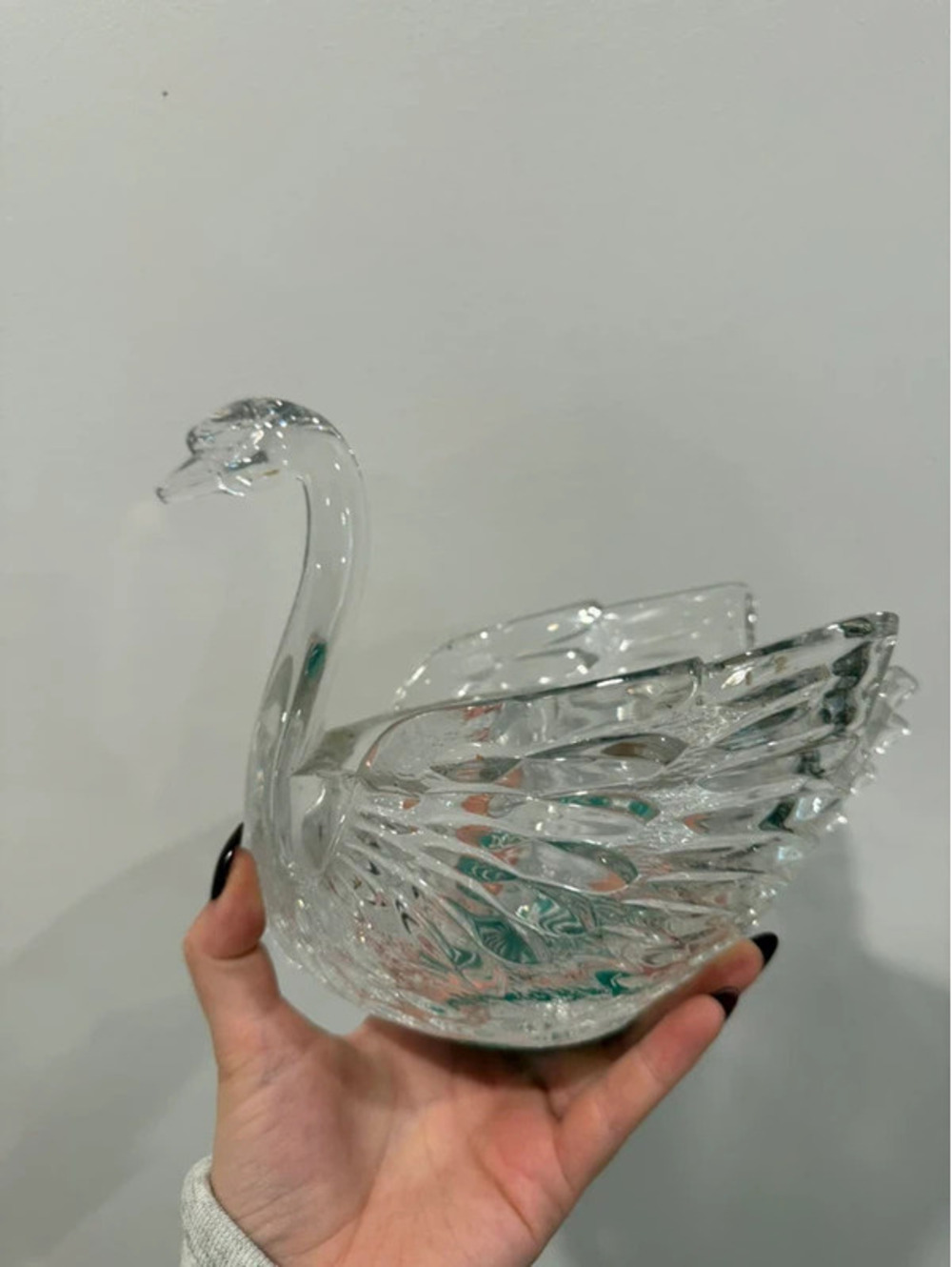 Vintage Clear Glass Swan Candy Dish Bowl